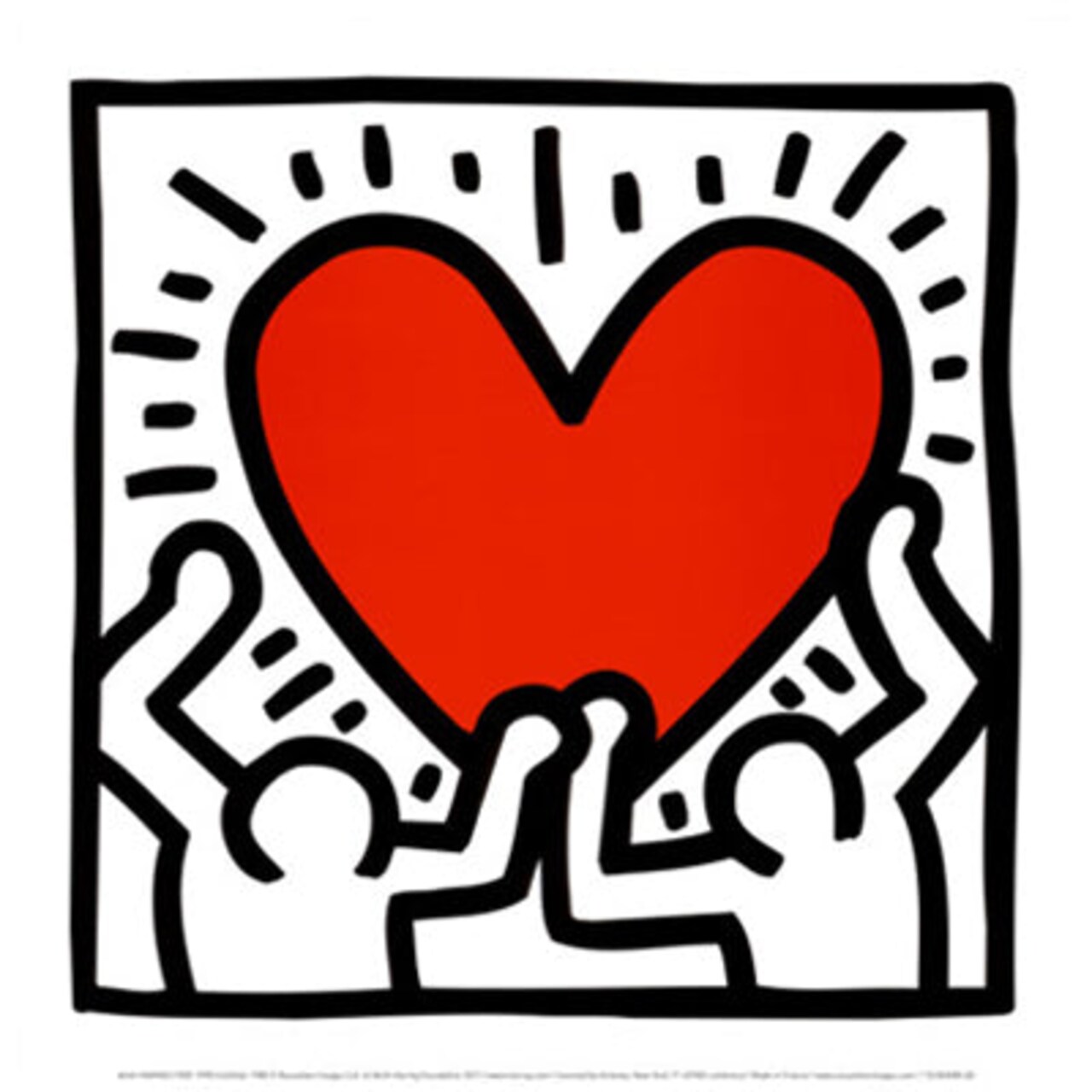 Framed Art Untitled, 1988 Figures with Heart by Keith Haring 11 7/8 x 11 7/8